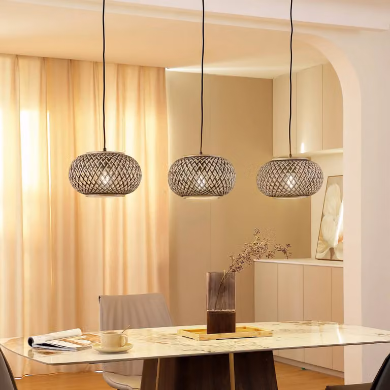 Lampada a sospensione Nerys Lindby, dimmerabile, Legno scuro, Soggiorno / Sala da pranzo, Legno, Campagna / Rustiche, Lampada a sospensione
