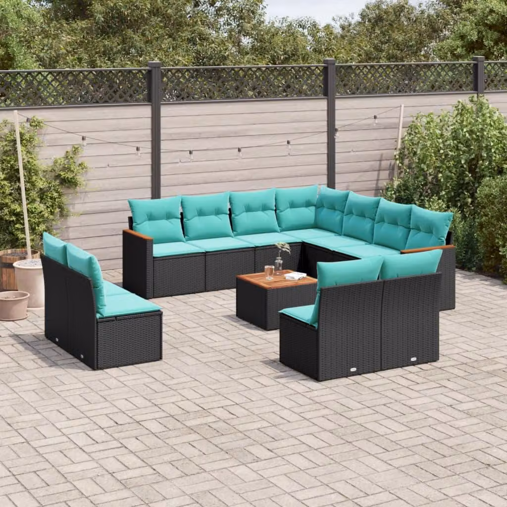 Maison Exclusive - Set da giardino 12 pezzi con cuscini, polyrattan nero