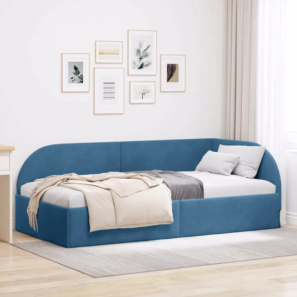 Cornice del letto ad angolo vidaXL in velluto blu, L 100 x P 200 cm