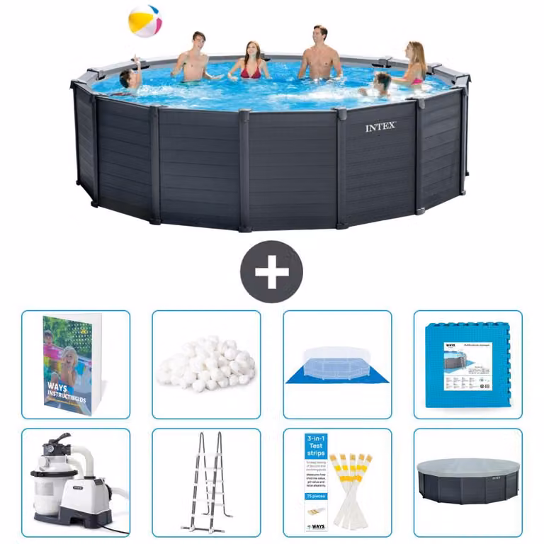Pannello per piscina in grafite, modello Rund - 478x124 cm - composto da 7 elementi, codice S681