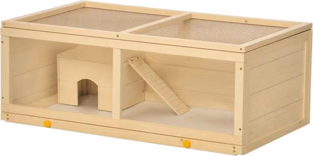 Gabbia per criceti XYLO in legno di abete naturale con tetto apribile e vassoio estraibile, L 100 x P 58 x H 38 cm