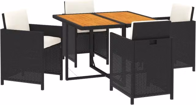Set da pranzo da giardino Outsunny in resina intrecciata nera con 5 pezzi e cuscini