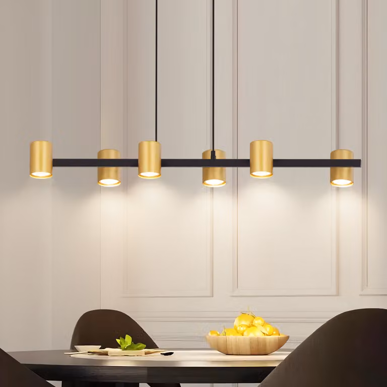 ZMH Lampada a sospensione tavolo da pranzo lampada a sospensione nero oro: tavolo da pranzo lampada GU10 6 fiamme metallo lampada a sospensione industriale per soggiorno sala da pranzo (senza lampadina)