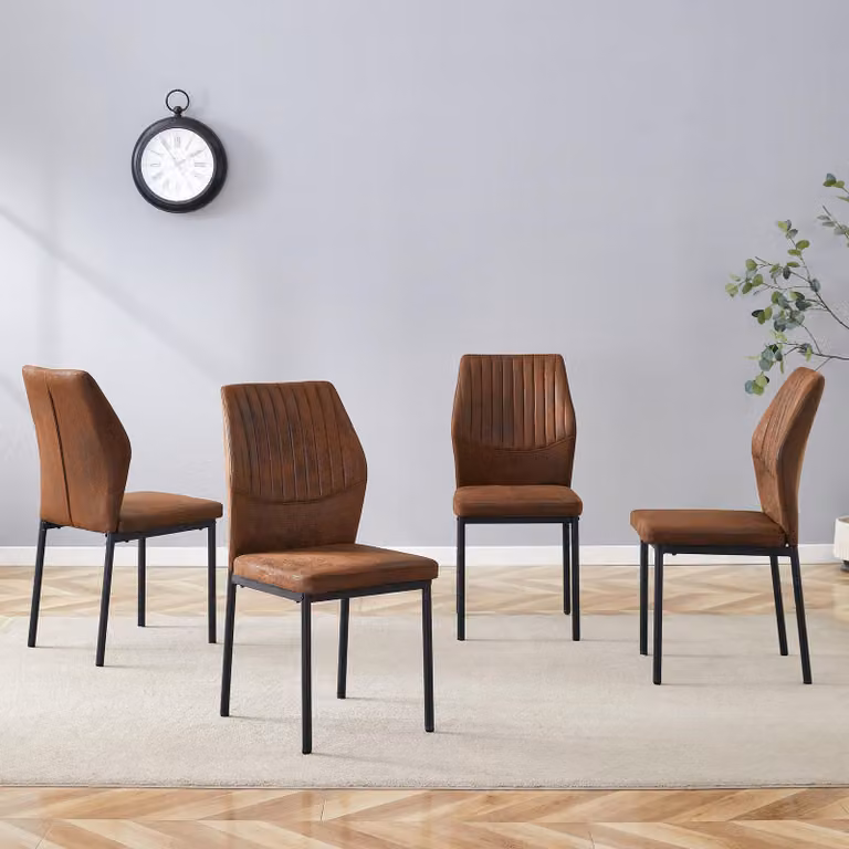 Set di 4 sedie da pranzo, schienale in tessuto tecnico con motivo decorativo, gambe in metallo, design moderno e raffinato (marrone e nero)