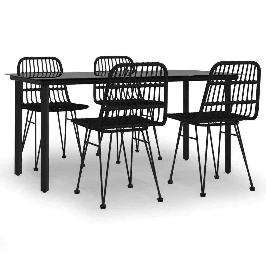 Set da Pranzo da Giardino vidaXL in Polyrattan Nero con Tavolo in Vetro, 5 Pezzi