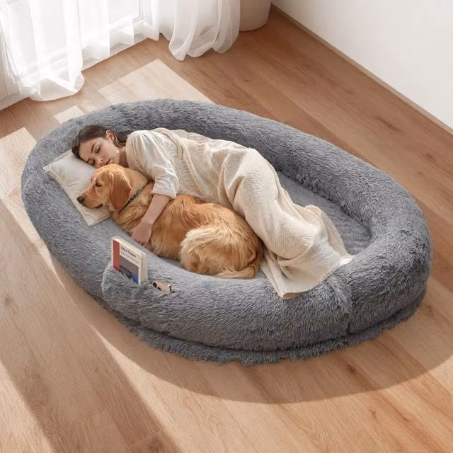 Cuccia per Cani Taglia Grande Grigio Scuro 1740 x 1180 x 240 mm in Morbido Pelo Alto con Fodera Rimovibile Lavabile