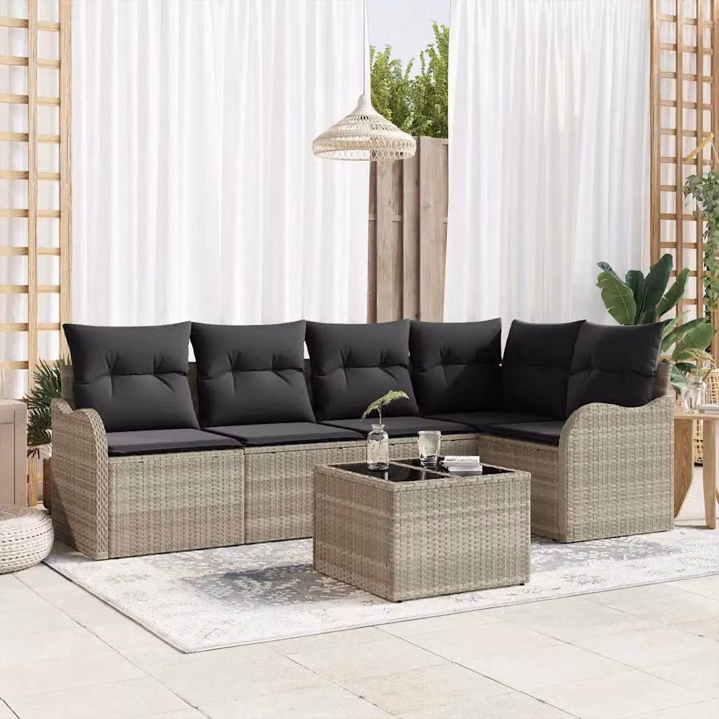 Set Divano da Giardino vidaXL 6 pz in Polyrattan Grigio con Cuscini e Tavolino – 1
