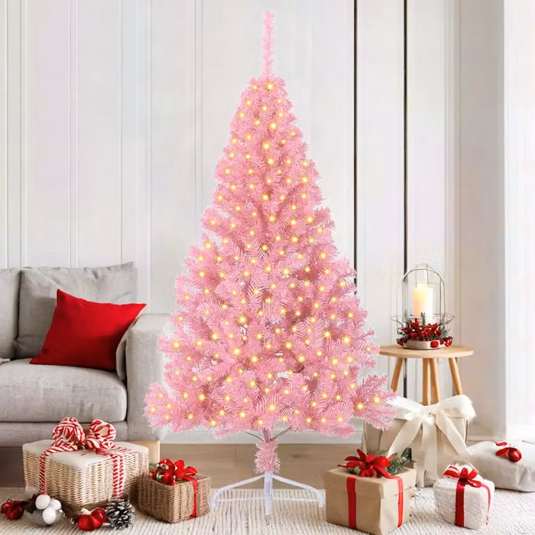 vidaXL Albero di Natale artificiale con luci integrate Rosa 180 cm PVC