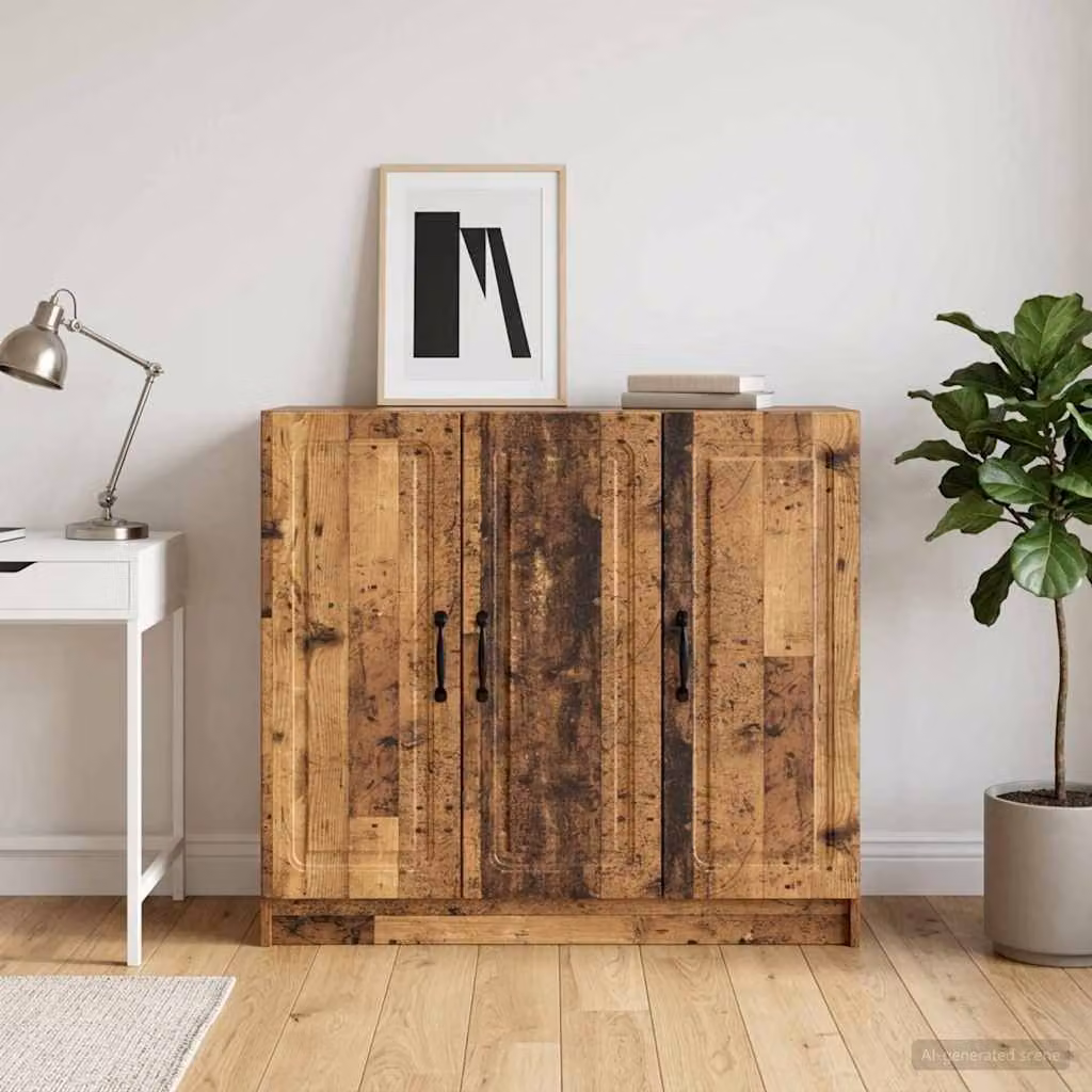Credenza moderna vidaXL in legno ingegnerizzato e metallo, colore marrone, L 89 x P 34,5 x H 77 cm