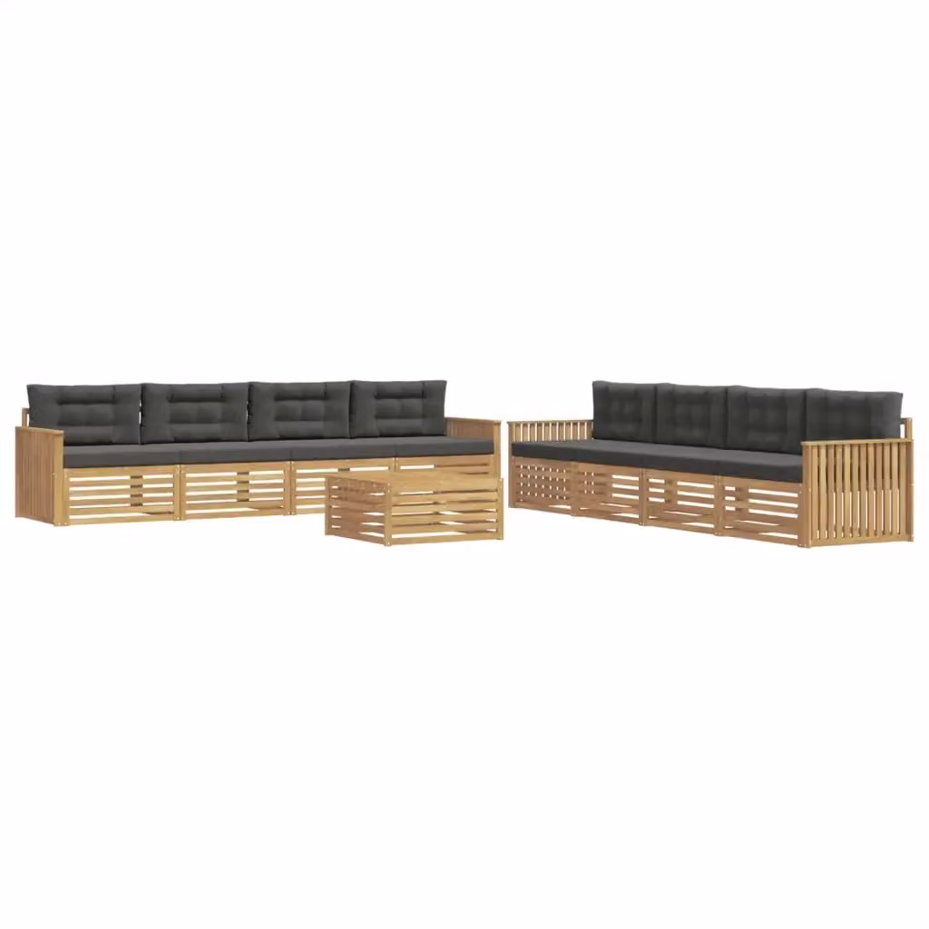 Set di mobili da giardino vidaXL composto da divano a 3 posti, poltrone e tavolino da caffè in legno di acacia con cuscini bianchi e antracite – 2