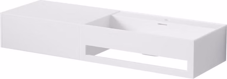 Steinberg Série 443 lavabo mural, tiroir à gauche, porte-serviette à droite, 1200x400x200mm, 1 trou pour robinet, avec trop-plein, SOLIDSurface, 4437215W, 4437215W