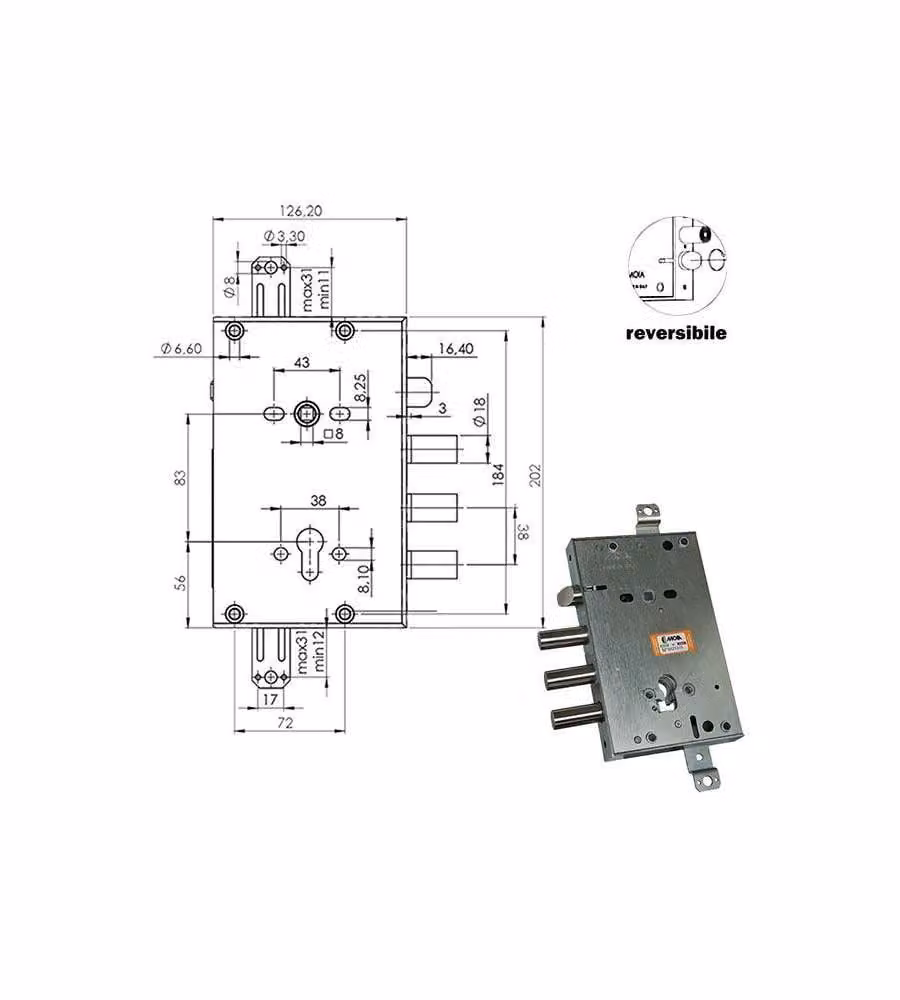 Serratura Sicura Triplice Cilindro  E63 Rci664/380 Moia