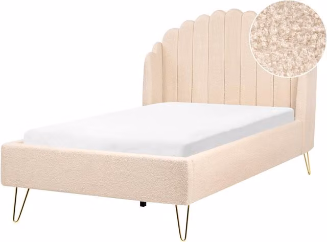 Letto matrimoniale con rete in velluto beige 140 x 200 cm gambe in metallo testata retro capitonné