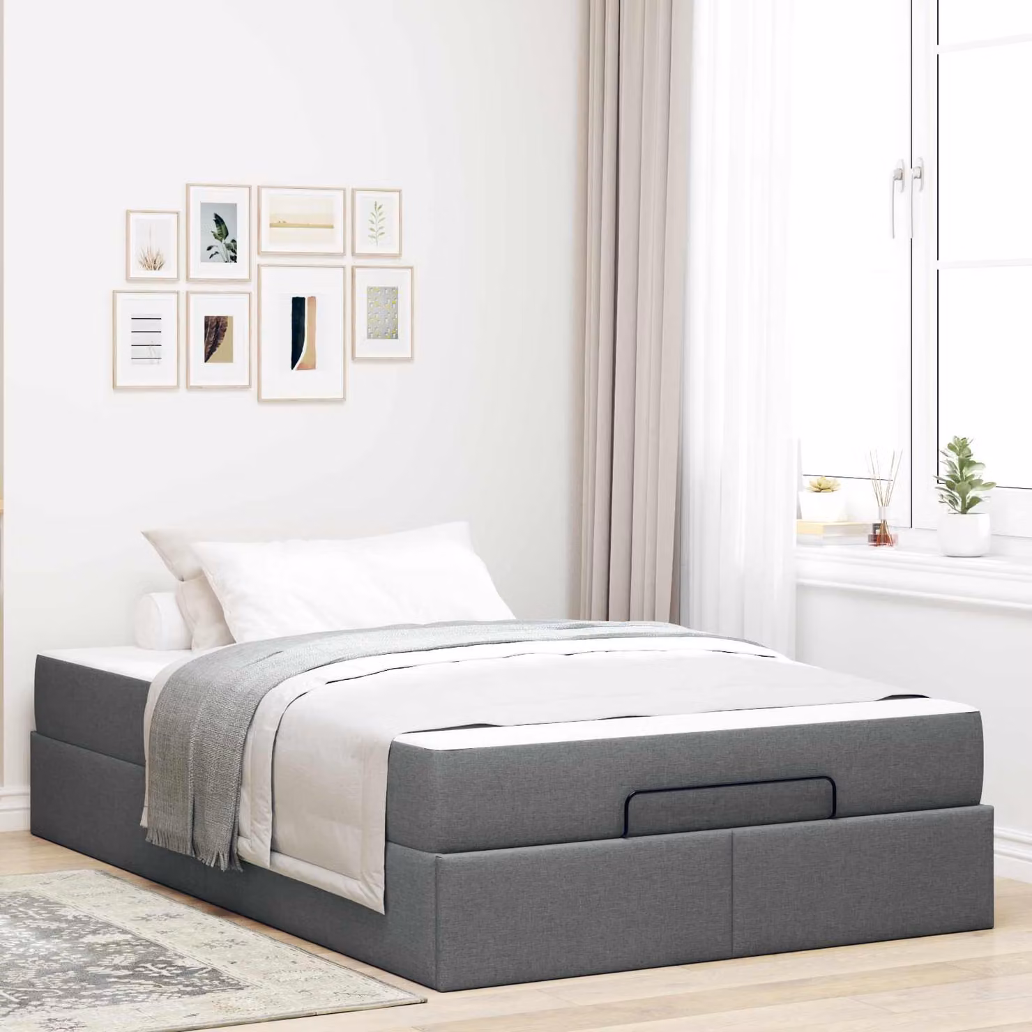 vidaXL Set Letto con Materasso in Tessuto Grigio con Cassetti L/P/H: 120 x 200 x 43,5 cm – 1