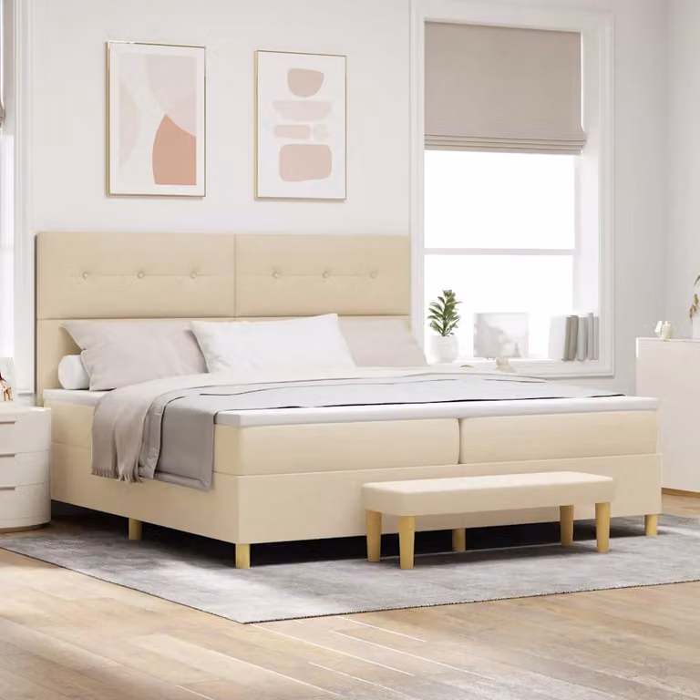 Letto a molle con testiera vidaXL in tessuto beige L: 200 cm, P: 200 cm, H: 128 cm