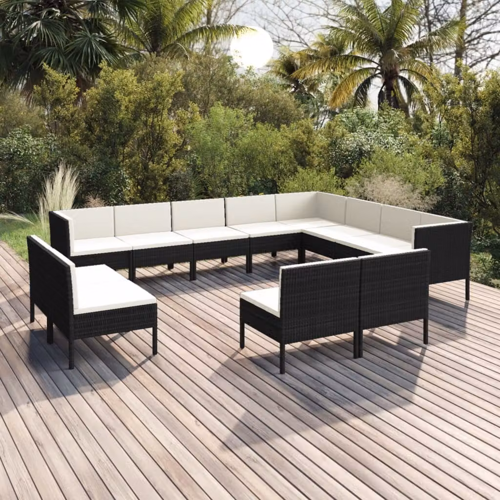 Maison Exclusive - Set da giardino 12 pezzi con cuscini in polyrattan nero