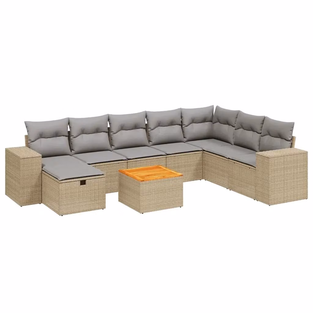 vidaXL Set Divano da Giardino a L 9 pz con Cuscini Beige e Grigio in Polyrattan e Acciaio – 2