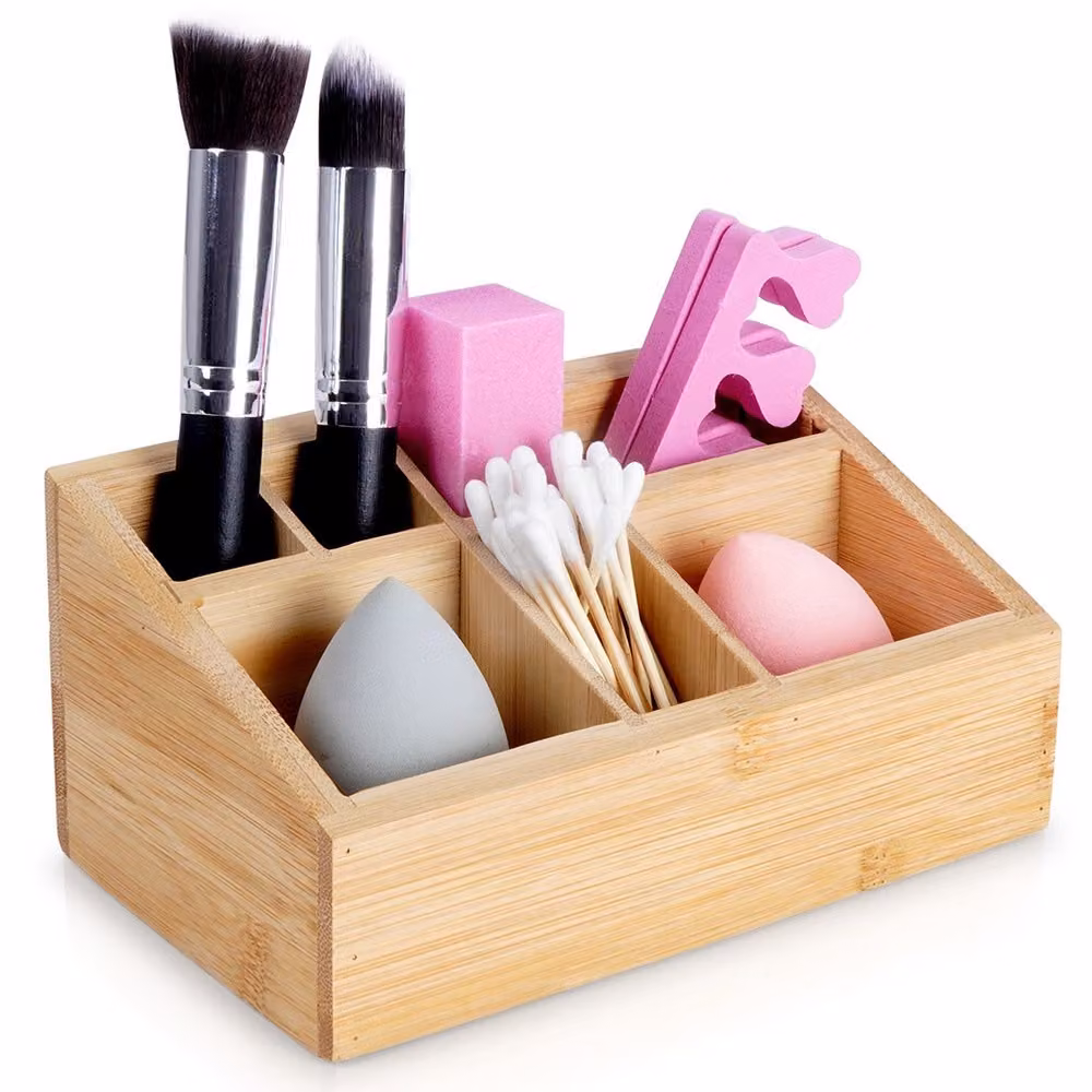 Organizer per trucchi a sette scomparti in elegante bambù