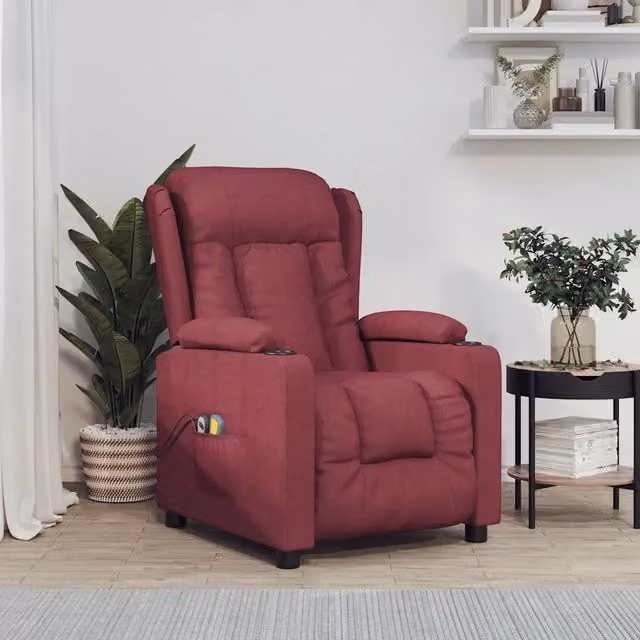 Poltrona Massaggiante Elettrica Rosso Vino in Tessuto 3098792