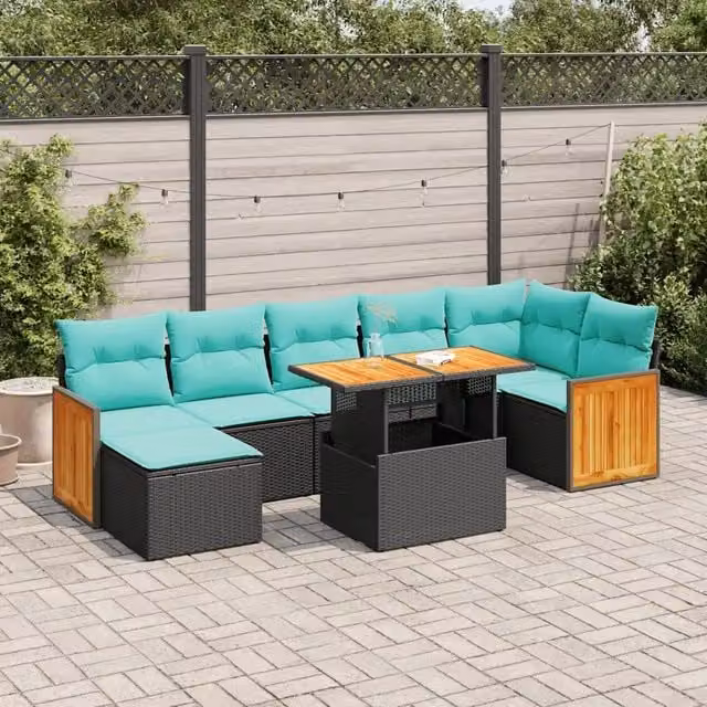 Set Divano da Giardino 8pz con Cuscini Grigio Polyrattan Acacia 3327739