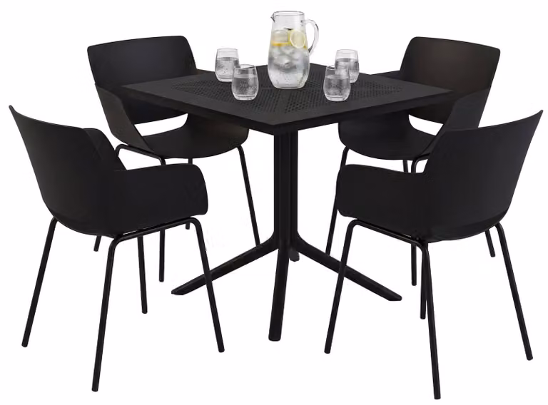 Set di mobili da giardino Lirra con 4 sedie | Colore: nero | Dimensioni: 196x80x80 cm