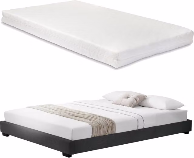 Letto Matrimoniale Corium con Struttura Imbottita in Similpelle e Materasso in Schiuma Fredda Anallergica, Nero, 180 x 200 cm
