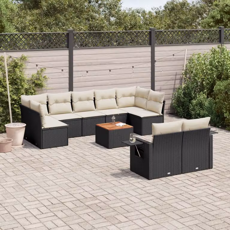 Set di Divani da Giardino vidaXL in Polyrattan Nero con Cuscini e Tavolino da Esterno