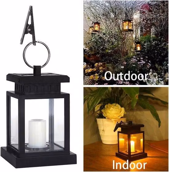 Set di 4 luci LED solari da terrazza, lampade a candela sospese impermeabili