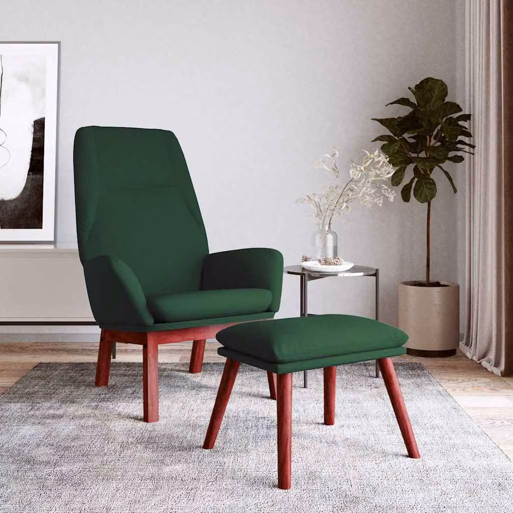 vidaXL Poltrona Relax con Poggiapiedi Verde in Tessuto e Struttura in Metallo e Legno