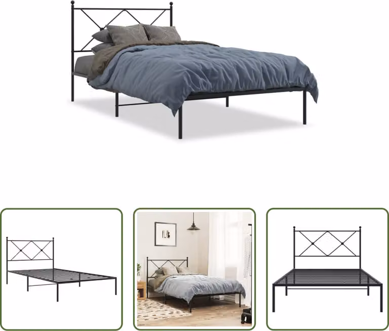 The Living Store Struttura letto con testiera in metallo nero 100x190 cm