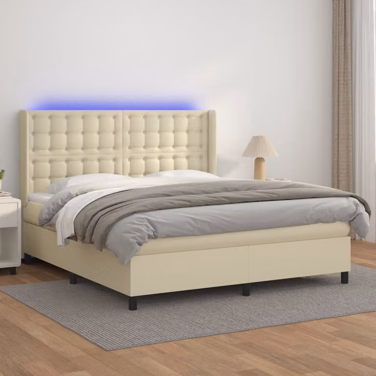 vidaXL Letto Ibrido con Materasso, Illuminazione LED e Porte USB, Beige e Bianco, 180 x 200 cm