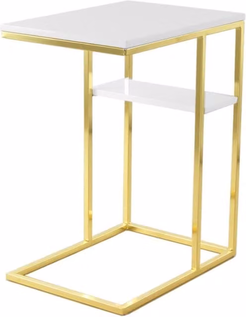 Tavolino da divano Lucilla bianco e oro in acciaio e MDF