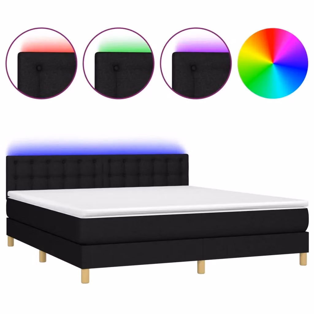 Letto a molle con materasso e illuminazione LED vidaXL in tessuto nero 180x200 cm – 2