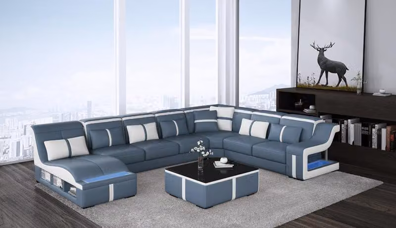 Wohnlandschaft Ecksofa Sofa Couch U-Form Polster Couchen Leder Design Beleuchtet