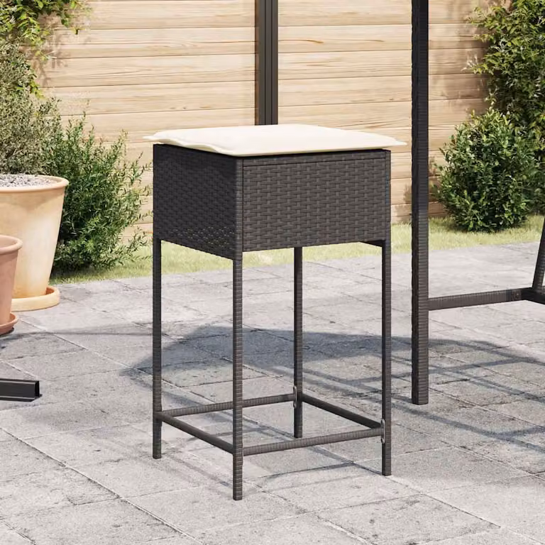 Set di 2 sgabelli da bar vidaXL in polyrattan nero con cuscini e struttura in metallo per esterno