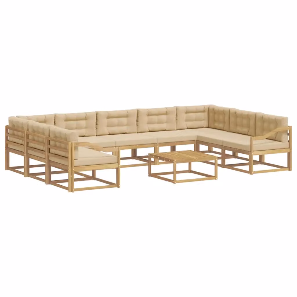 Set di 10 divani da esterno moderni vidaXL in legno di acacia con cuscini in poliestere, colori Bianco, Beige e Marrone – 2