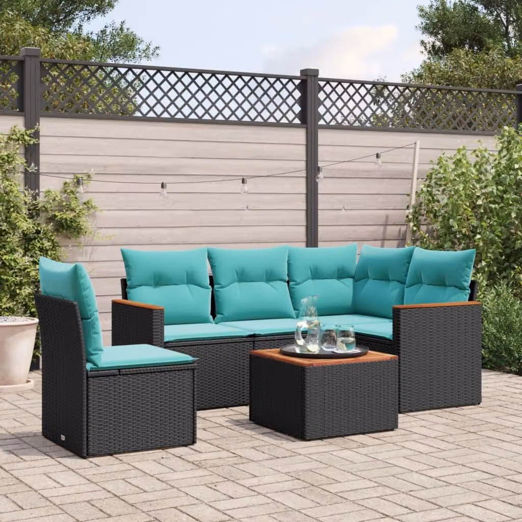Maison Exclusive - Set di 6 divani da giardino con cuscini, polyrattan nero