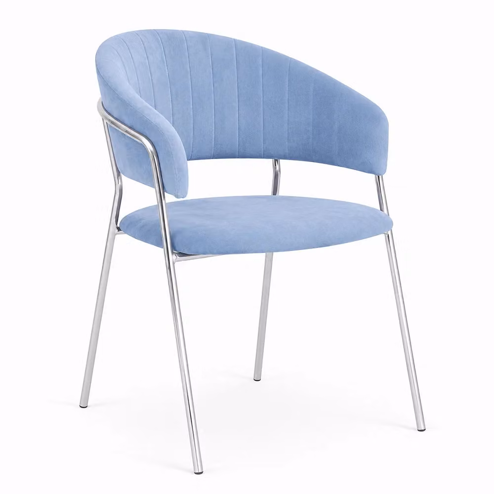 Set da 2 sedie da pranzo Aurelia in velluto celeste con gambe in metallo cromato lucido – 2
