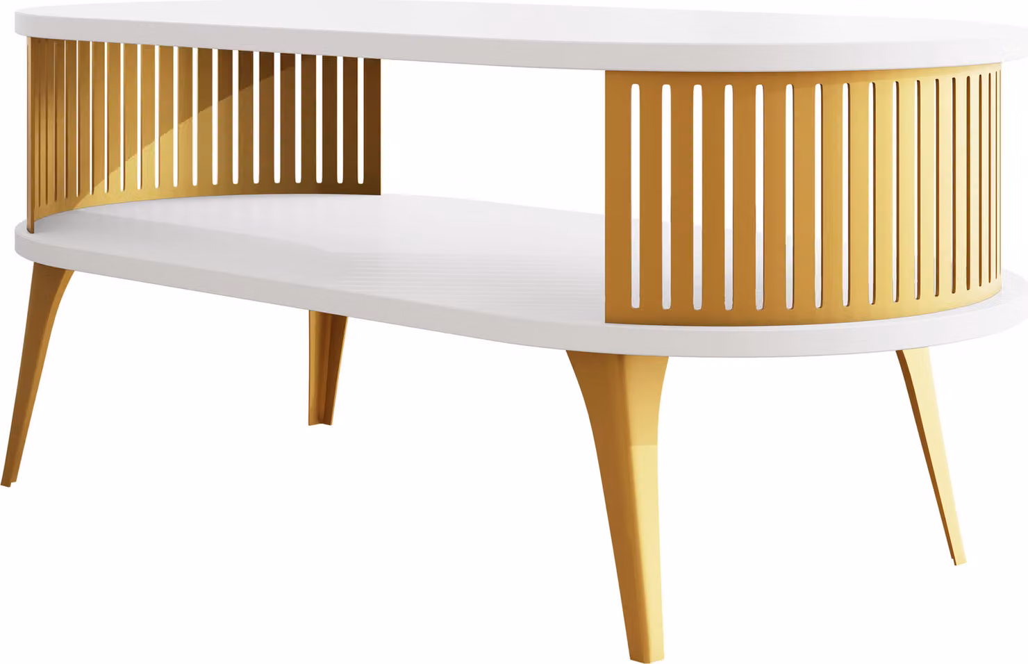 MIRJAN24 Tavolino da salotto Roenni Oval Gold, tavolino da salotto, gambe e fianchi in acciaio (colore: oro / bianco artico)