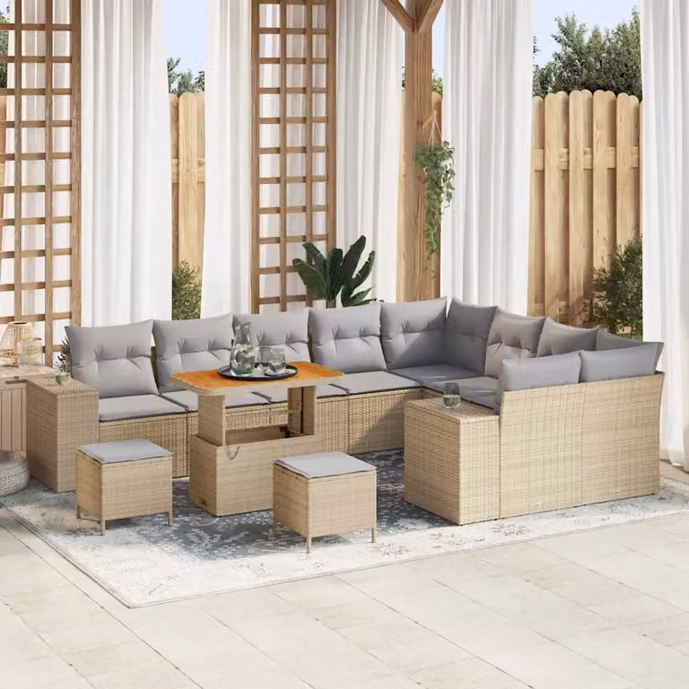 Set Divano da Giardino vidaXL 12 Pezzi a Forma di L con Cuscini Beige e Struttura in Metallo Resistente alle Intemperie