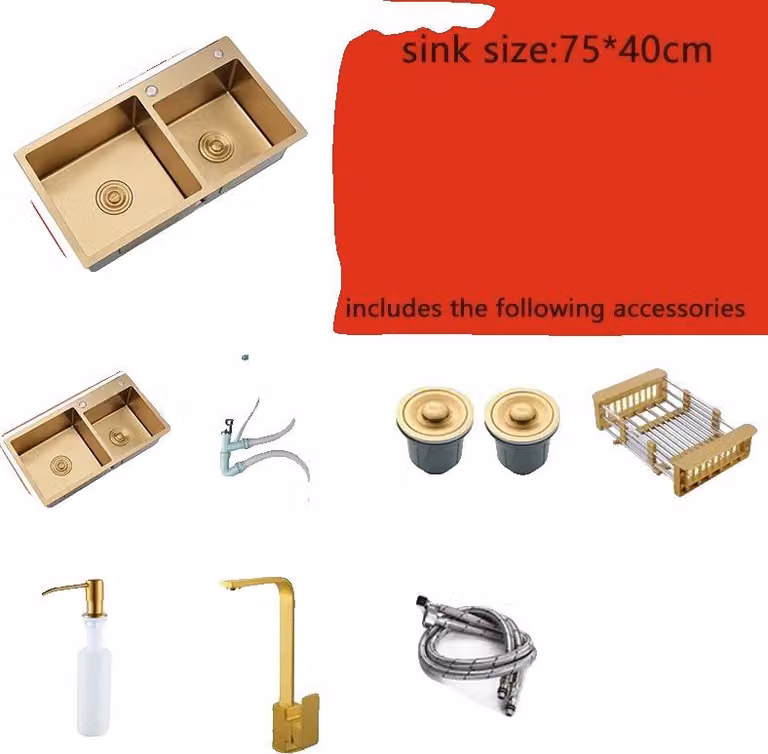 Lavello da cucina, doppia vasca, installazione da appoggio, 75x40cm C