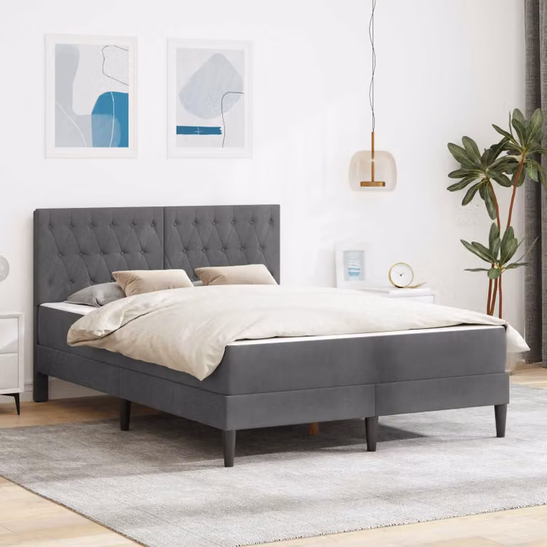 Struttura letto con materasso vidaXL in velluto grigio, L/P/H: 120 x 200 x 96 cm