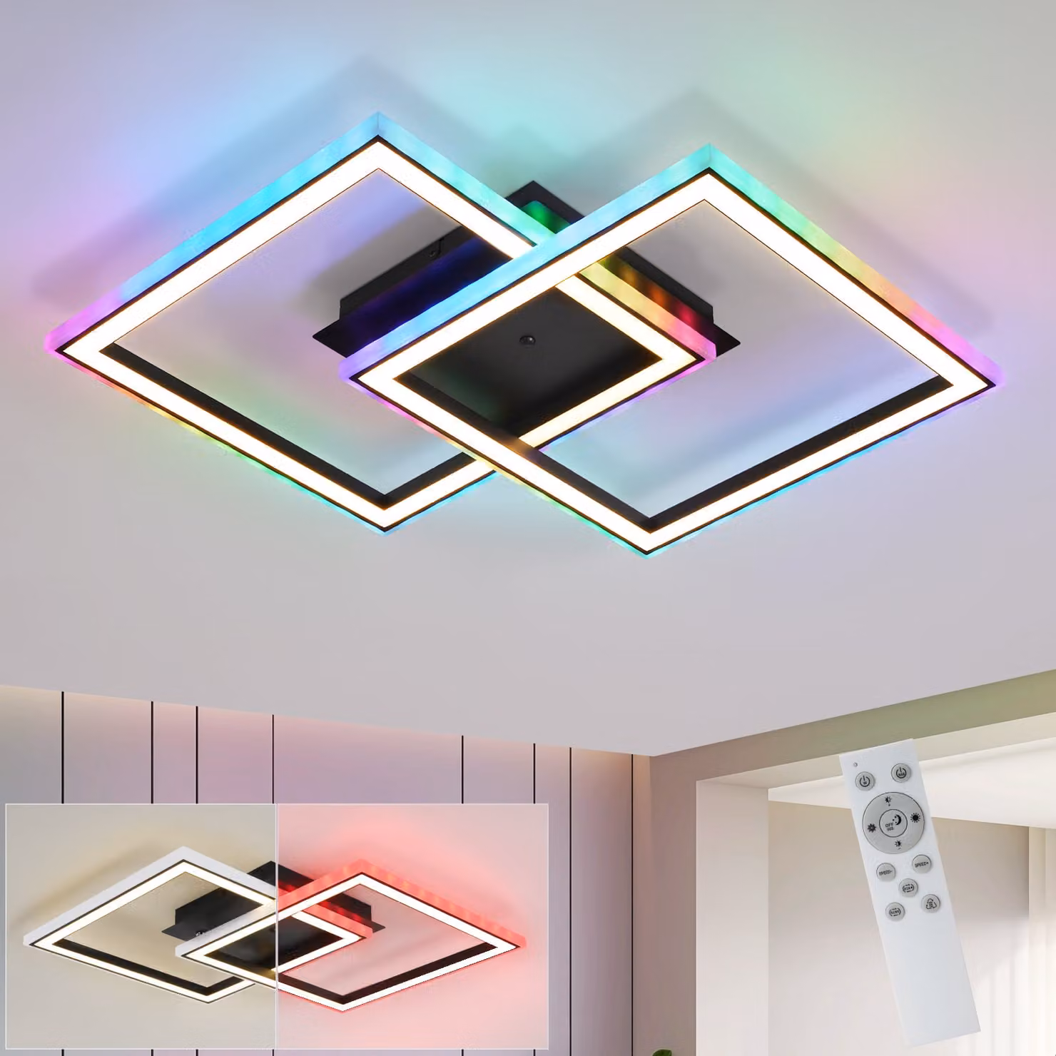 ZMH LED plafoniera nera lampada da soffitto dimmerabile con telecomando RGB cambio colore 40 W per camera da letto soggiorno cucina corridoio