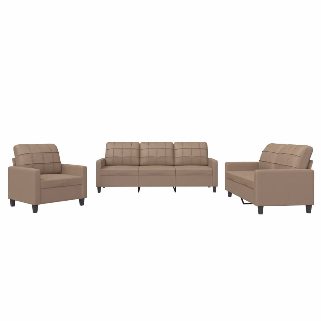 Set di Divani 3 pz con Cuscini cappuccino in Pelle finta