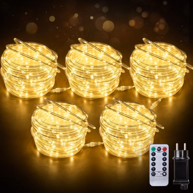 Illuminazione a LED, 50 metri, 500 LED, grado di protezione IP65, luce calda, con telecomando