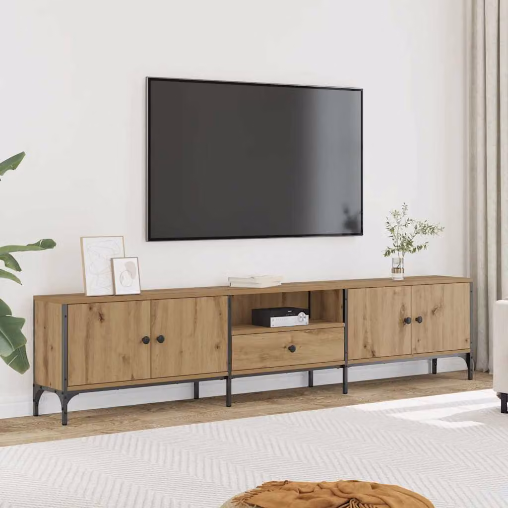 Mobile TV vidaXL in stile industriale con cassetto, colore marrone, L: 200 cm, P: 25 cm, H: 44 cm – 1