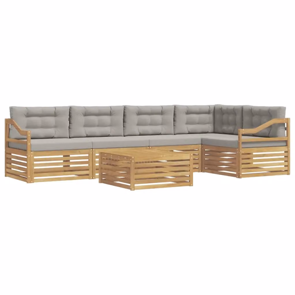 Set di divani da esterno a L vidaXL in legno di acacia con tavolo da caffè, colore bianco e grigio, composto da 6 pezzi con cuscini inclusi – 2