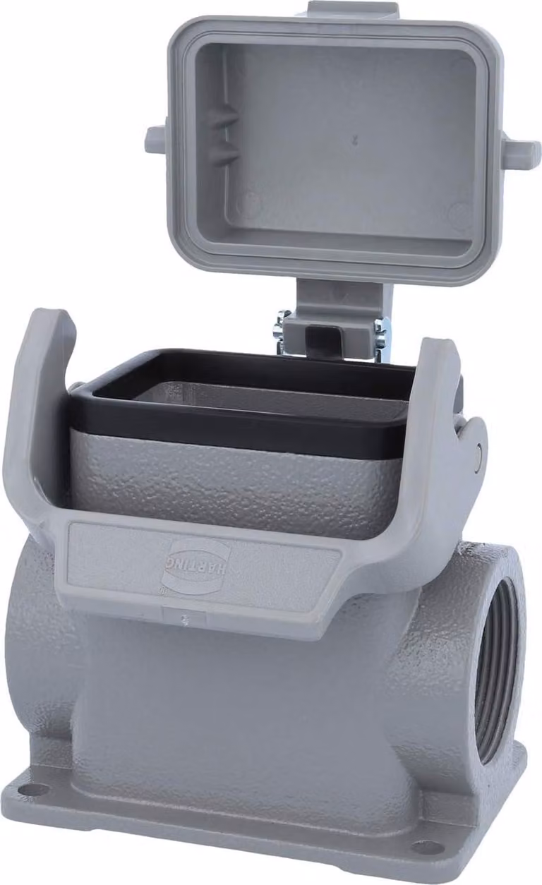 HARTING Han 6B Alloggiamento base alto, 2xM32 uscita cavo laterale, con 1 staffa longitudinale con cappuccio protettivo in plastica - 1 pezzo