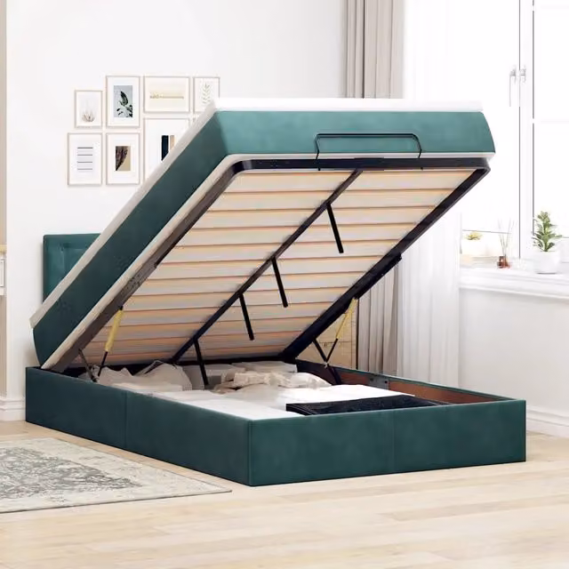 Pouf Letto con Materasso vidaXL in Velluto Verde con Illuminazione LED Sotto il Letto e Porta di Ricarica USB L/P/H: 120 x 200 x 45 cm
