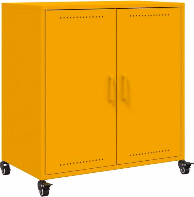 Buffet credenza cassettiera armadio mobile contenitore organizer cucina soggiorno salotto giallo senape 68,5 x 39 x 72 cm acciaio giallo 02_0035706